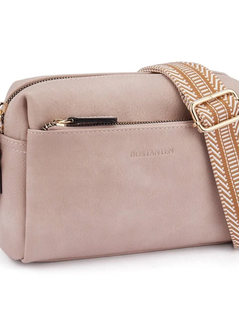 NWOT BOSTANTEN Blush Pink Convertible Crossbody Bag with Patterned Strap